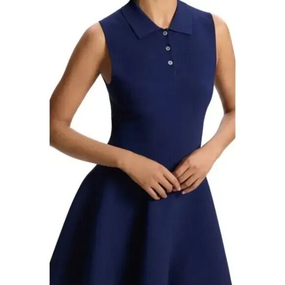 395$ Theory Fit & Flare Skirt Polo Dress Sleeveless Womens Size XS Midnight Blue - Picture 4 of 4